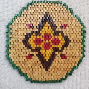 Vintage wooden beaded hot pad / pot holder